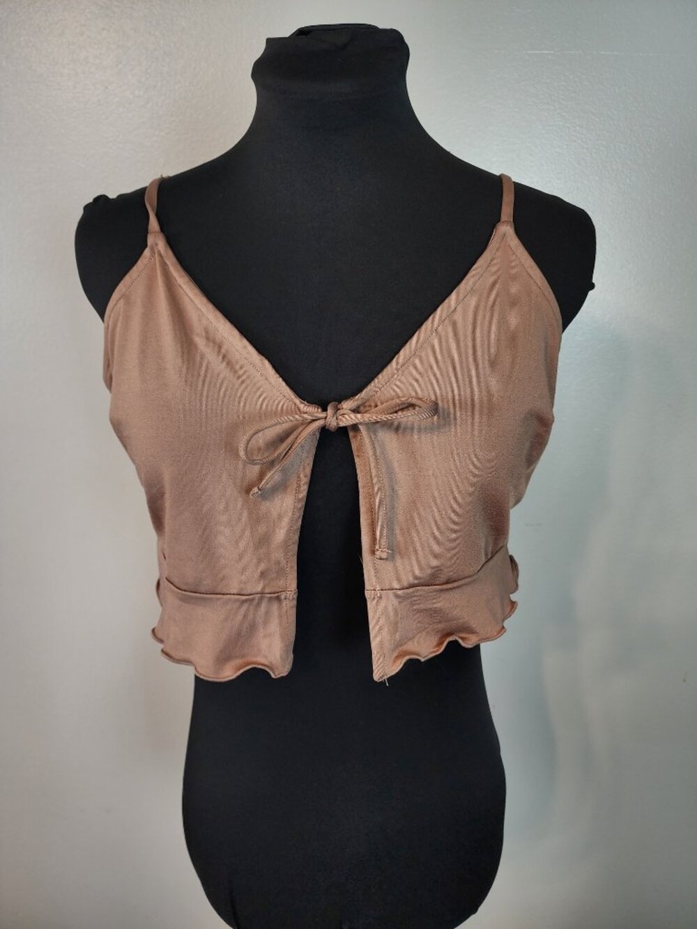 Divided H&M Medium Tie Front Tank Crop Top Light Brown Festival Boho Y2K 90's